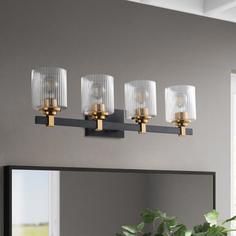 AIWEN 4-Light UL Listed Modern Vanity Lighting with Texture Glass Shade ...